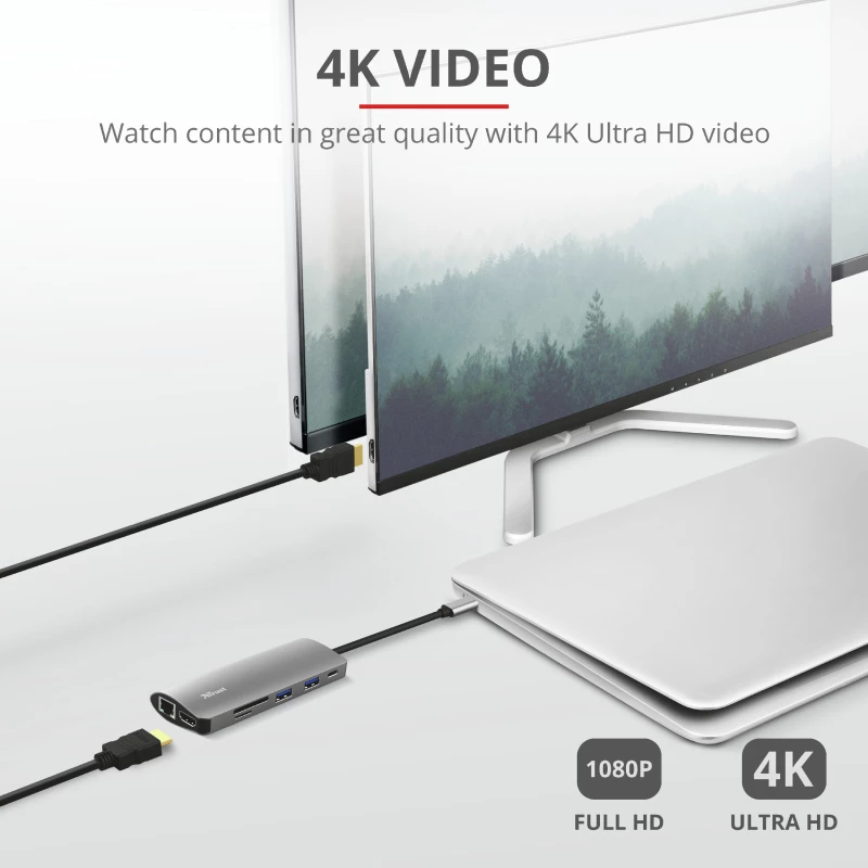 Trust Dalyx 7-in-1 USB-C adapteris HDMI, Ethernet, USB 3.2 Gen 1, kortelių skaitytuvas