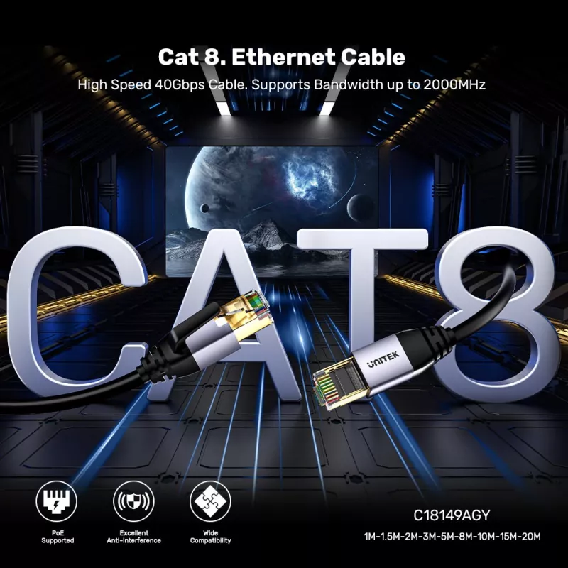 UNITEK Ethernet kabelis RJ-45 LAN Cat.8 (S/FTP) 1m