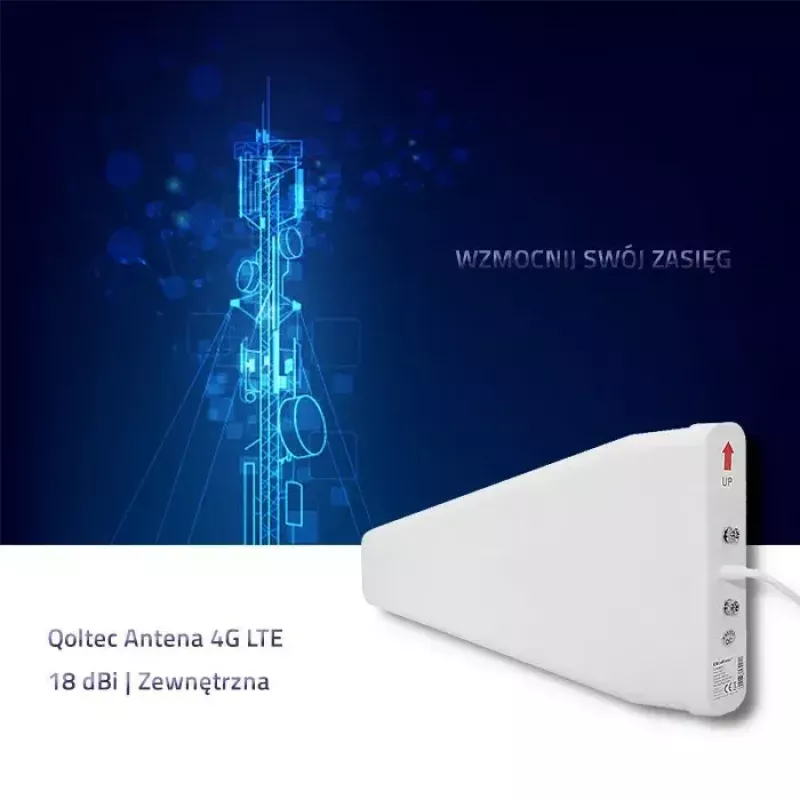 Išorinė 4G LTE antena QOLTEC 57021, 18 dBi, 600–2700 MHz, 50 Ω, 50 W, balta