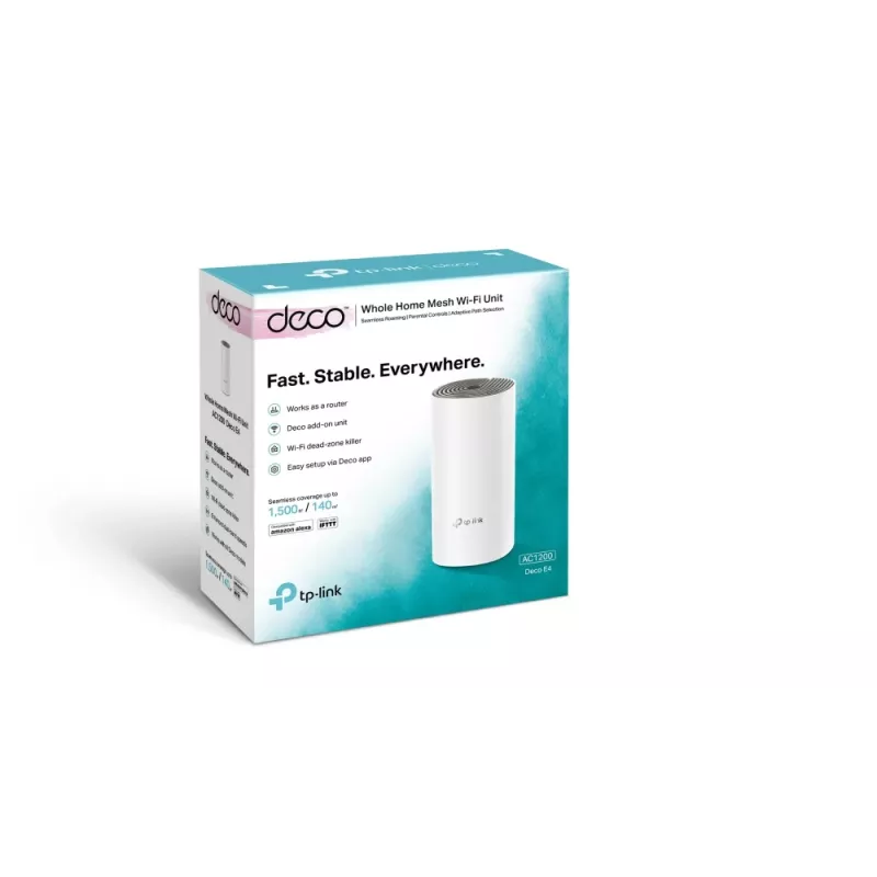 TP-Link Deco E4 AC1200 viso namo „Mesh“ Wi-Fi sistema, balta/pilka, vidinė antena, maršrutizatorius, LAN, WLAN, dviejų juostų (2,4 GHz / 5 GHz), Wi-Fi 5 (802.11ac)