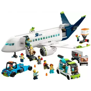 LEGO lėktuvo statybos rinkinys 60367 Keleivinis lėktuvas – City serija, 913 dalių, 8 minifigūrėlės, detalūs interjero elementai