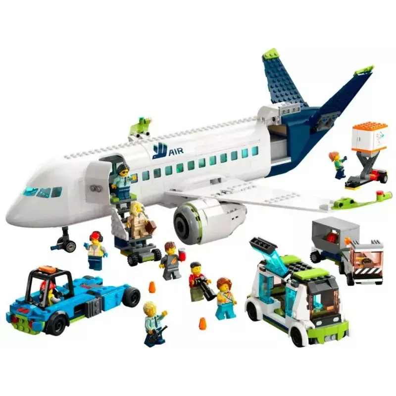 LEGO lėktuvo statybos rinkinys 60367 Keleivinis lėktuvas – City serija, 913 dalių, 8 minifigūrėlės, detalūs interjero elementai