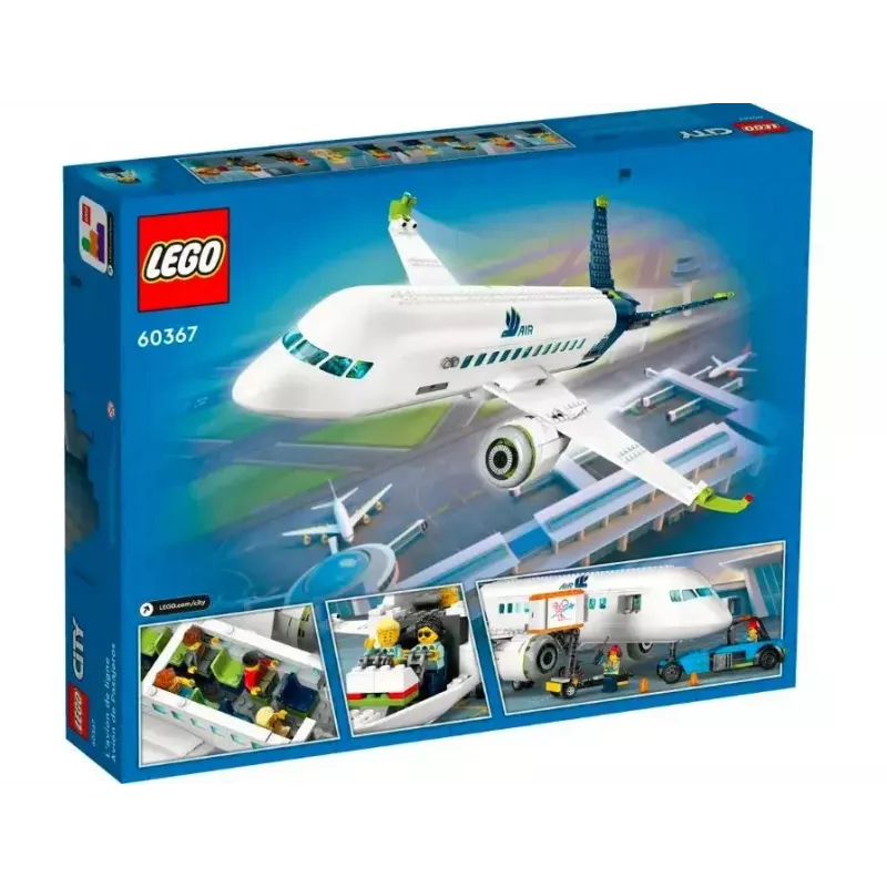 LEGO lėktuvo statybos rinkinys 60367 Keleivinis lėktuvas – City serija, 913 dalių, 8 minifigūrėlės, detalūs interjero elementai