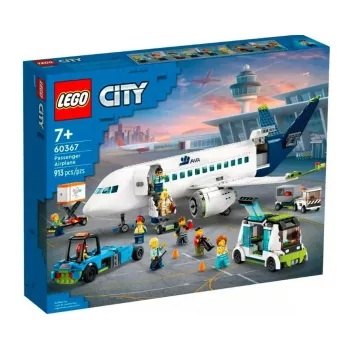 LEGO lėktuvo statybos rinkinys 60367 Keleivinis lėktuvas – City serija, 913 dalių, 8 minifigūrėlės, detalūs interjero elementai