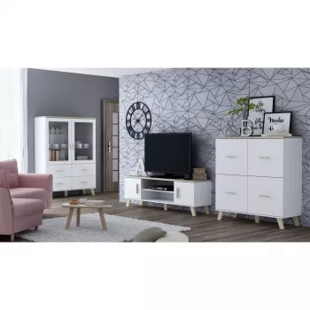 Komoda cama meble LOTTA 110 4D — 4 durys, 6 lentynų, Sonoma ąžuolo viršus, 1100×540×1190 mm
