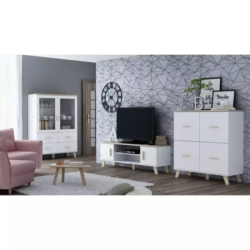Komoda cama meble LOTTA 110 4D — 4 durys, 6 lentynų, Sonoma ąžuolo viršus, 1100×540×1190 mm