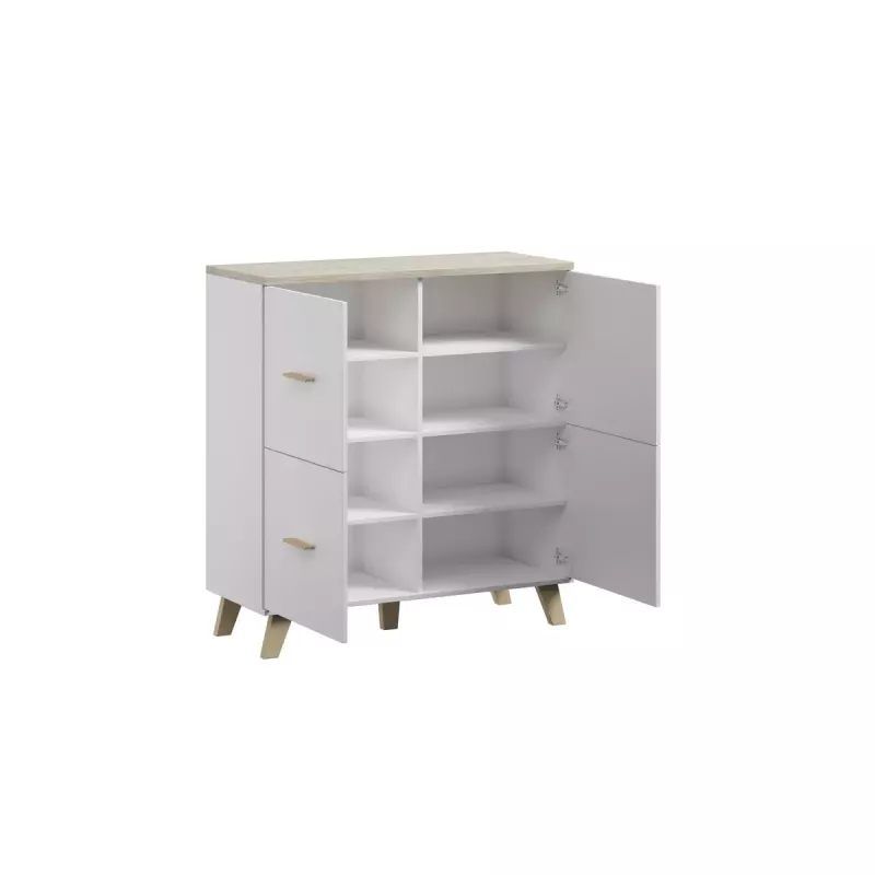 Komoda cama meble LOTTA 110 4D — 4 durys, 6 lentynų, Sonoma ąžuolo viršus, 1100×540×1190 mm
