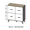 Komoda cama meble LOTTA 110 4D — 4 durys, 6 lentynų, Sonoma ąžuolo viršus, 1100×540×1190 mm