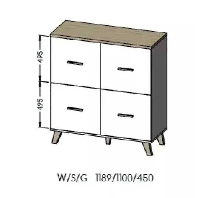 Komoda cama meble LOTTA 110 4D — 4 durys, 6 lentynų, Sonoma ąžuolo viršus, 1100×540×1190 mm