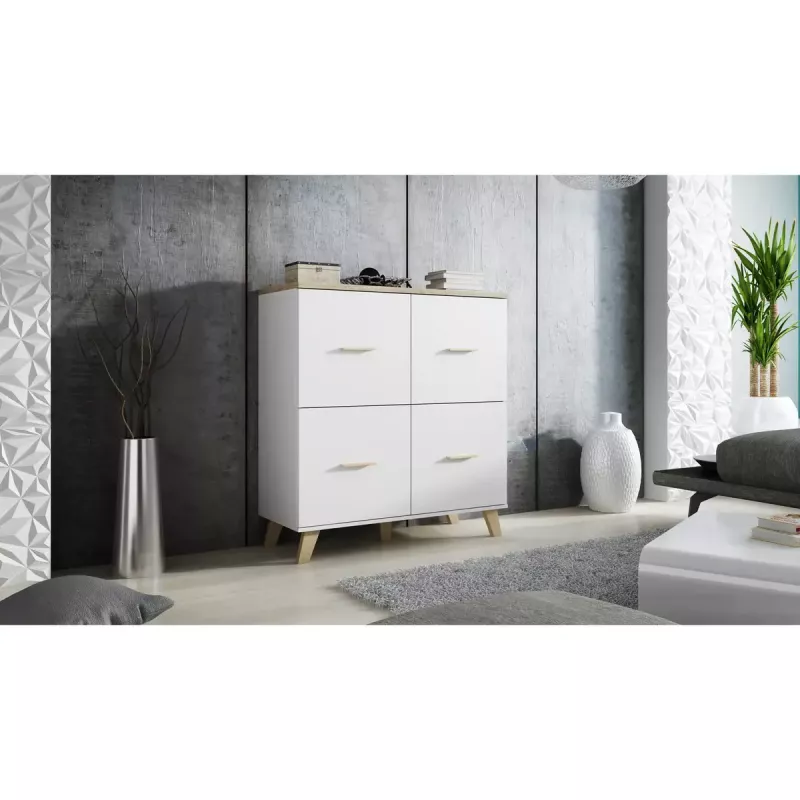 Komoda cama meble LOTTA 110 4D — 4 durys, 6 lentynų, Sonoma ąžuolo viršus, 1100×540×1190 mm