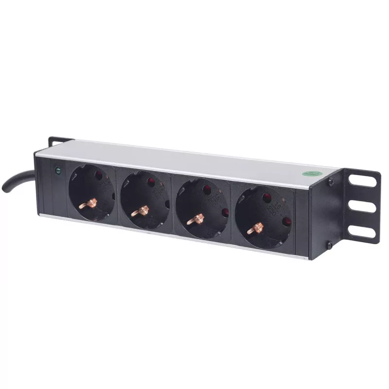 Maitinimo juosta INTELLINET 10 colių 1U stelažinė, 4x F tipo, 250 V, 15 A, 1,8 m laidas, pilka