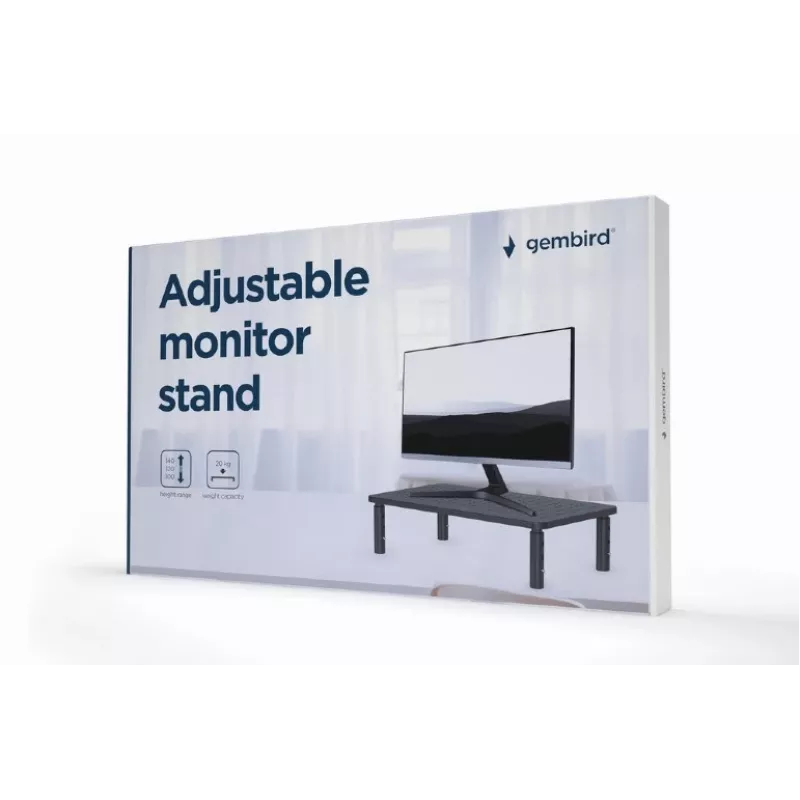 Grindinis monitoriaus stovas GEMBIRD MS-TABLE-01 — vienam ekranui, 20 kg, juodas, reguliuojamas aukštis 100–140 mm