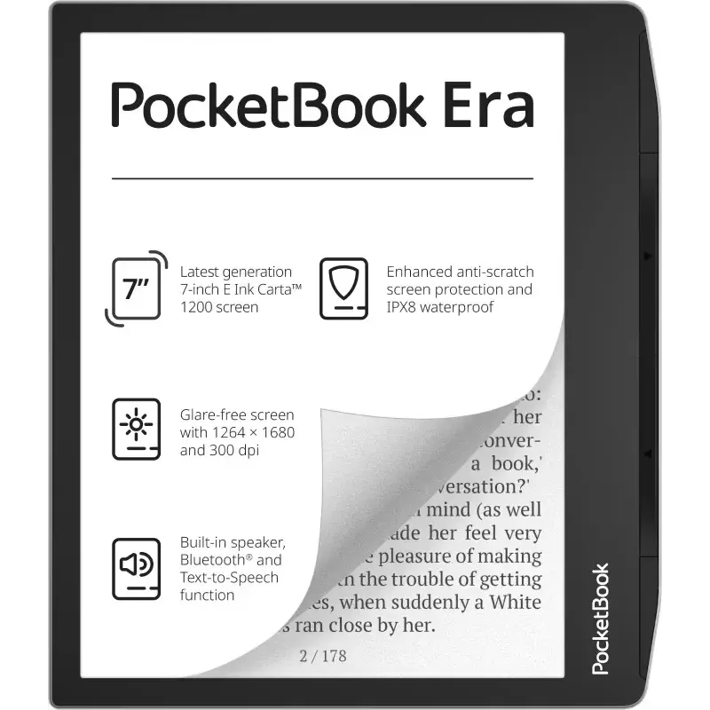 E. knygų skaitytuvė PocketBook 700 Era – 7 colių E Ink Carta jutiklinis ekranas, 16 GB, foninis apšvietimas, Bluetooth, atspari vandeniui