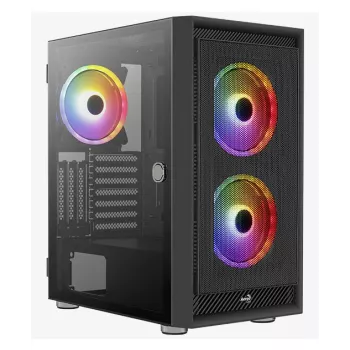 Korpusas AEROCOOL Graphite-G-BK-v2, juodas, ATX/Micro-ATX/Mini-ITX, priekyje 2×140mm + gale 1×140mm