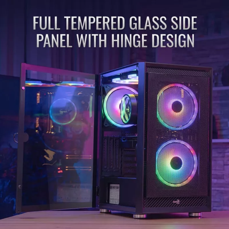Korpusas AEROCOOL Graphite-G-BK-v2, juodas, ATX/Micro-ATX/Mini-ITX, priekyje 2×140mm + gale 1×140mm