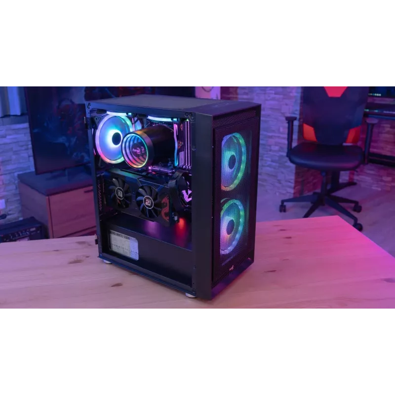 Korpusas AEROCOOL Graphite-G-BK-v2, juodas, ATX/Micro-ATX/Mini-ITX, priekyje 2×140mm + gale 1×140mm