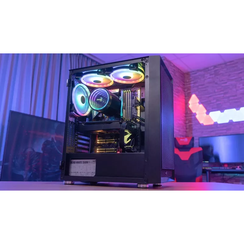 Korpusas AEROCOOL Graphite-G-BK-v2, juodas, ATX/Micro-ATX/Mini-ITX, priekyje 2×140mm + gale 1×140mm