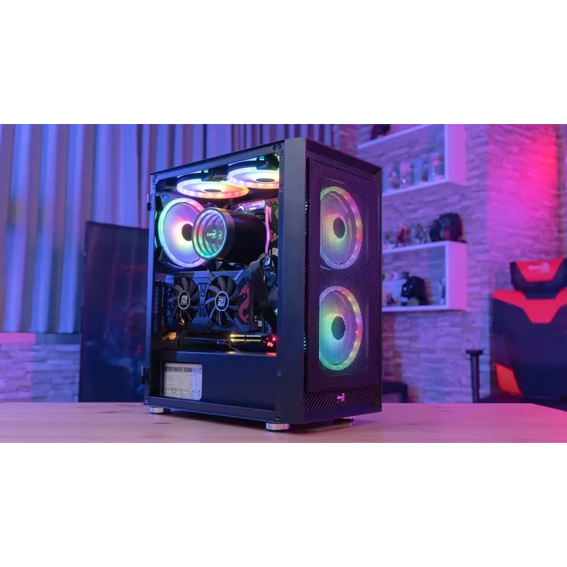 Korpusas AEROCOOL Graphite-G-BK-v2, juodas, ATX/Micro-ATX/Mini-ITX, priekyje 2×140mm + gale 1×140mm