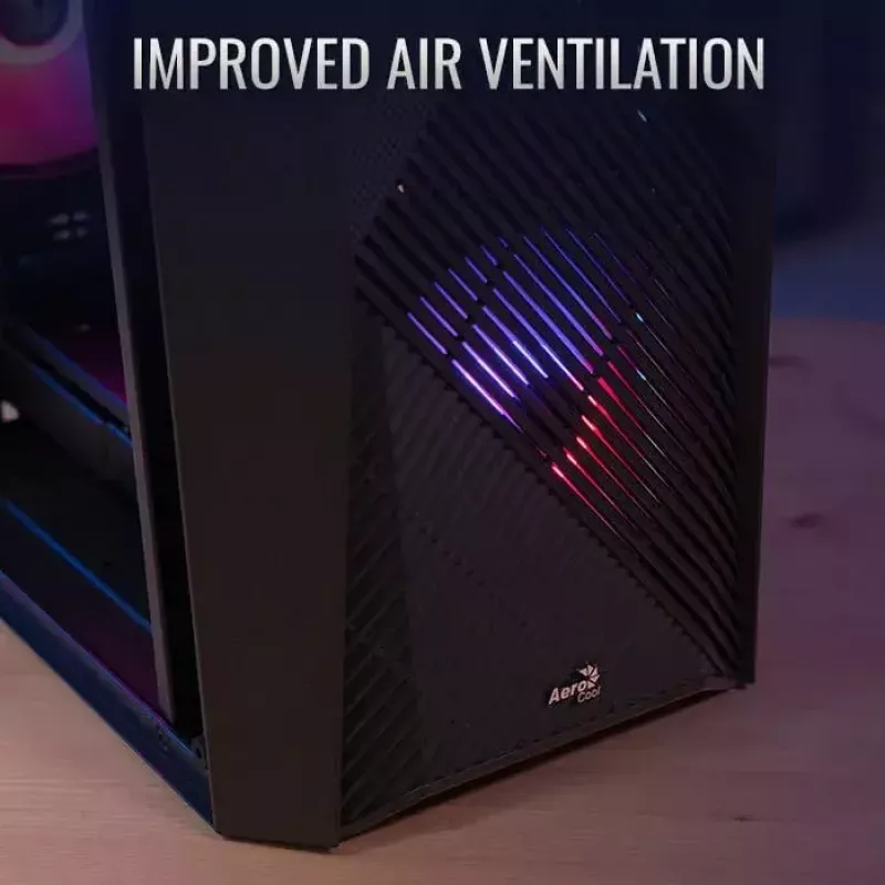 Korpusas AEROCOOL Raider Mini G V3, Mini-ITX / microATX, juodas, šoninis langas, žalias LED, max GPU 285 mm, CPU aušintuvas 159 mm