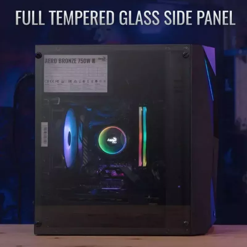 Korpusas AEROCOOL Raider Mini G V3, Mini-ITX / microATX, juodas, šoninis langas, žalias LED, max GPU 285 mm, CPU aušintuvas 159 mm