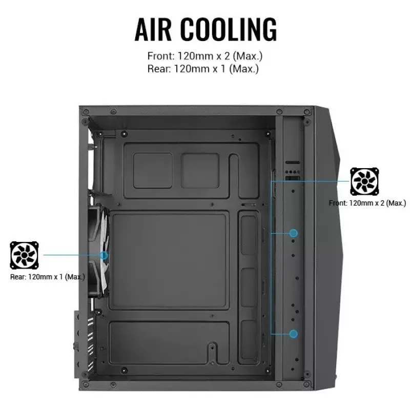 Korpusas AEROCOOL Raider Mini G V3, Mini-ITX / microATX, juodas, šoninis langas, žalias LED, max GPU 285 mm, CPU aušintuvas 159 mm