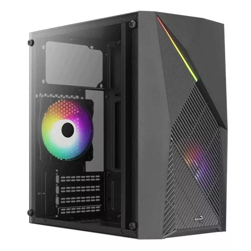 Korpusas AEROCOOL Raider Mini G V3, Mini-ITX / microATX, juodas, šoninis langas, žalias LED, max GPU 285 mm, CPU aušintuvas 159 mm