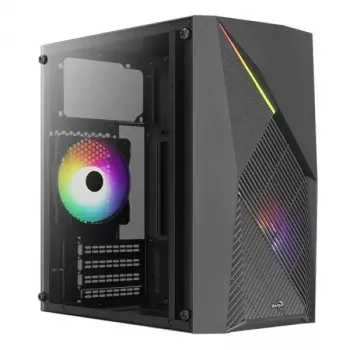 Korpusas AEROCOOL Raider Mini G V3, Mini-ITX / microATX, juodas, šoninis langas, žalias LED, max GPU 285 mm, CPU aušintuvas 159 mm