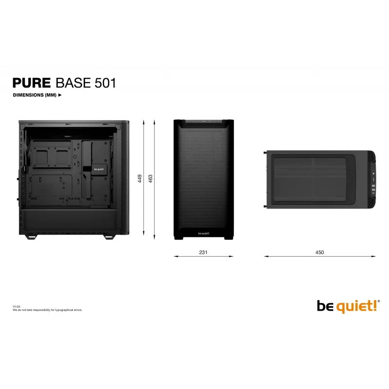 Korpusas be quiet! PURE BASE 501 Airflow Midi Tower Juodas