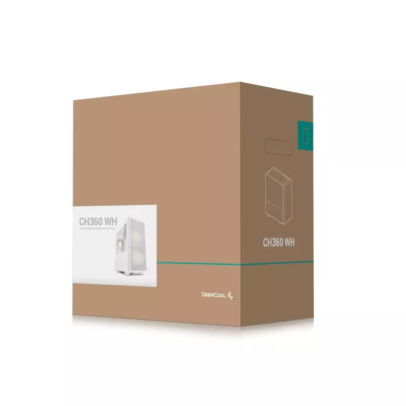 Korpusas DeepCool CH360 micro ATX baltas – grūdintas stiklas, 2x140mm priekiniai ventiliatoriai, USB-C, palaiko GPU iki 320 mm