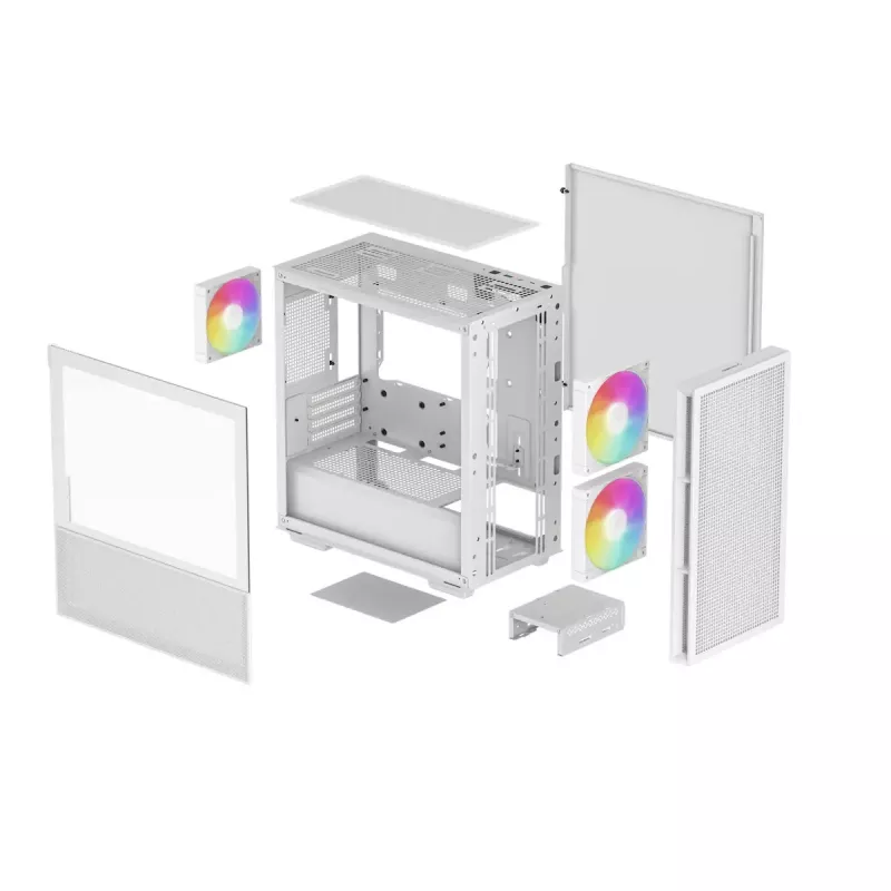 Korpusas DeepCool CH360 micro ATX baltas – grūdintas stiklas, 2x140mm priekiniai ventiliatoriai, USB-C, palaiko GPU iki 320 mm