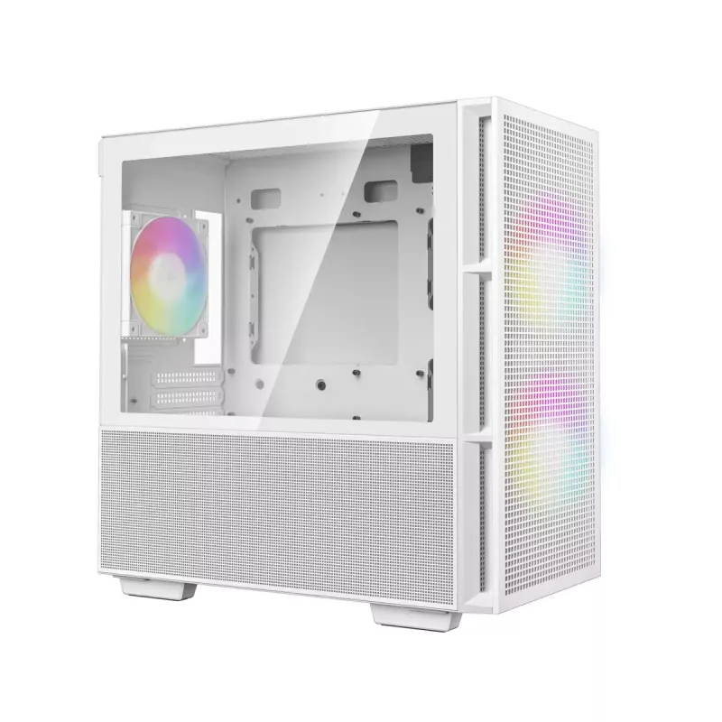 Korpusas DeepCool CH360 micro ATX baltas – grūdintas stiklas, 2x140mm priekiniai ventiliatoriai, USB-C, palaiko GPU iki 320 mm