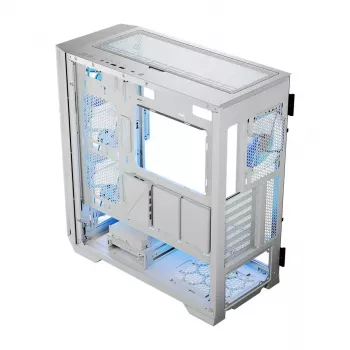 PC korpusas MODECOM HORIZON FLOW MIDI White — Midi bokštas, ARGB, grūdintas stiklas, micro ATX, USB-C, 3x140 mm priekyje, 1x140 mm gale, GPU iki 400 mm, aušintuvo aukštis 172 mm