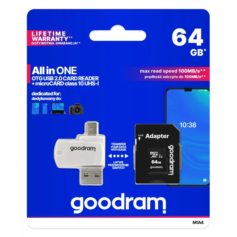 Goodram M1A4 All in One 64 GB MicroSDXC UHS-I Class 10 kortelių skaitytuvas