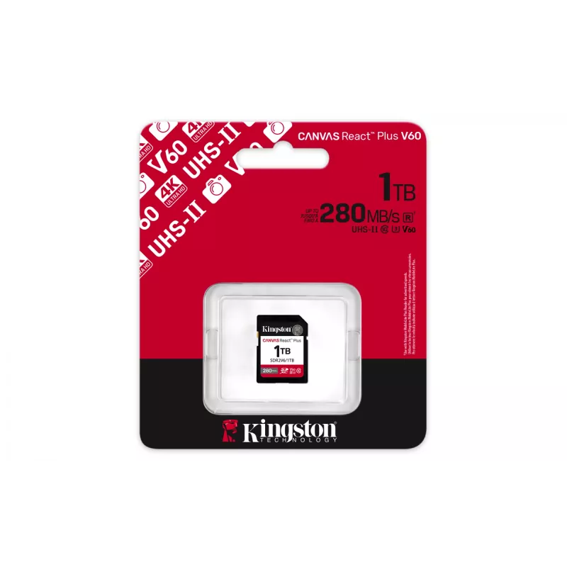 Kingston Technology 1TB Canvas React Plus SDXC UHS-II 280R/150W U3 V60 skirta Full HD/4K