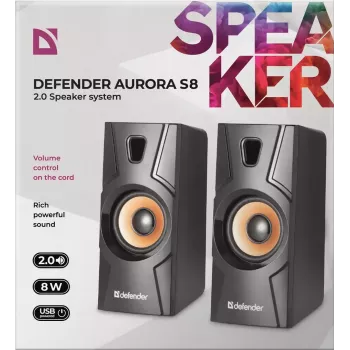 Staliniai laidiniai garsiakalbiai DEFENDER Aurora S8 — 2.0, 8 W RMS, USB maitinimas, 3,5 mm, juodi