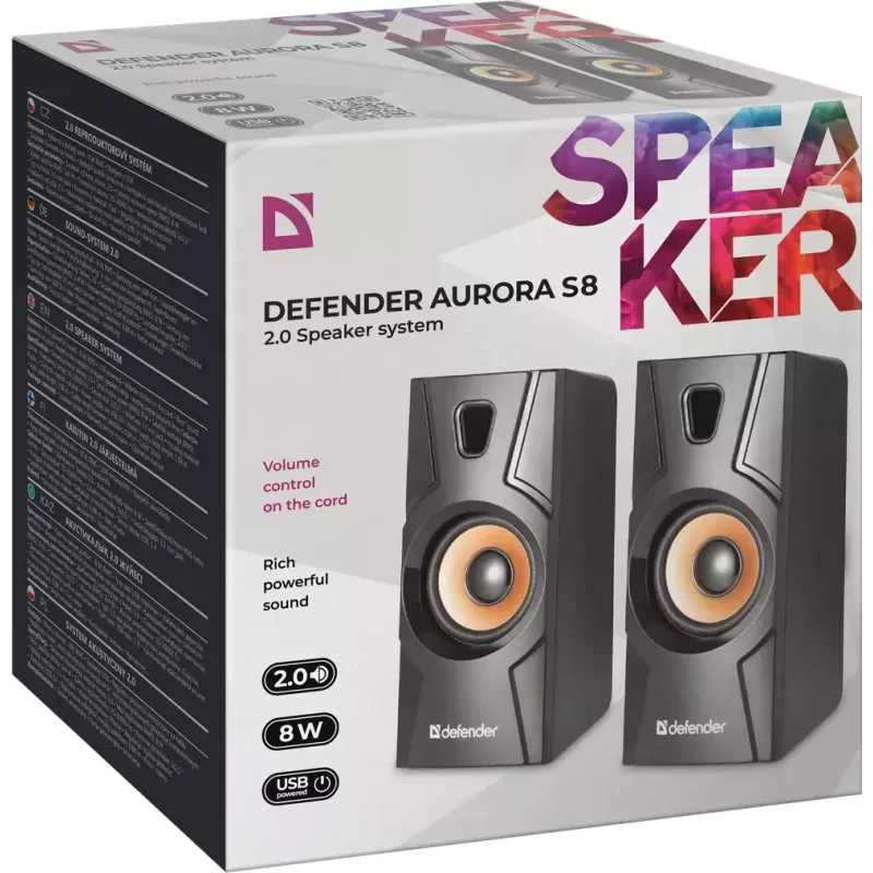 Staliniai laidiniai garsiakalbiai DEFENDER Aurora S8 — 2.0, 8 W RMS, USB maitinimas, 3,5 mm, juodi