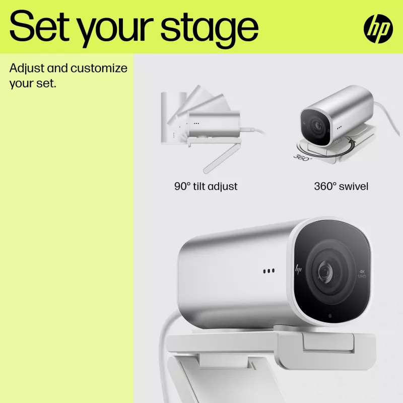 HP 960 4K srautinio transliavimo internetinė kamera, 8 MP, 3840 x 2160 pikselių, 4K Ultra HD, 30 kadrų/s, 5x, skirta namams