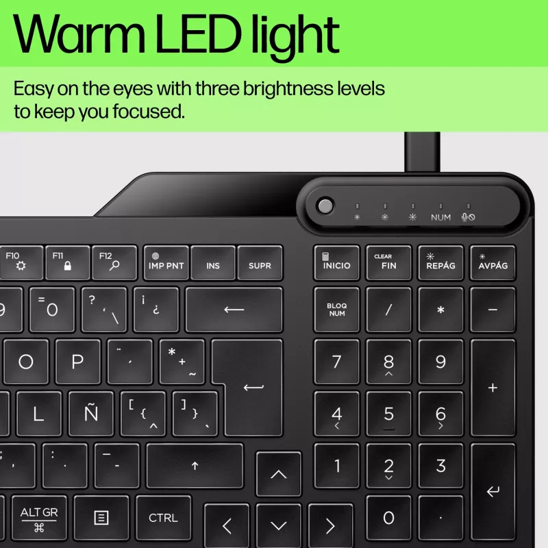 HP 400 apšviesta laidinė klaviatūra, pilno dydžio (100 %), laidinė, USB, mechaninė, QWERTY išdėstymas, juoda