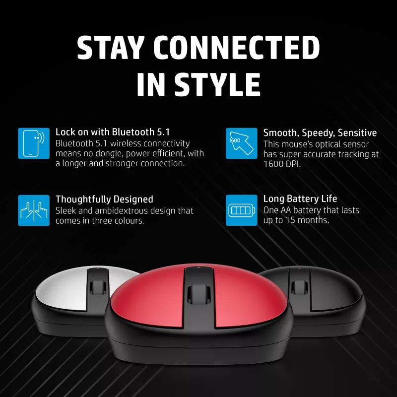 HP 240 Pike sidabrinė Bluetooth pelė, ambidekstrinė, optinė, Bluetooth, 1600 DPI, sidabrinė