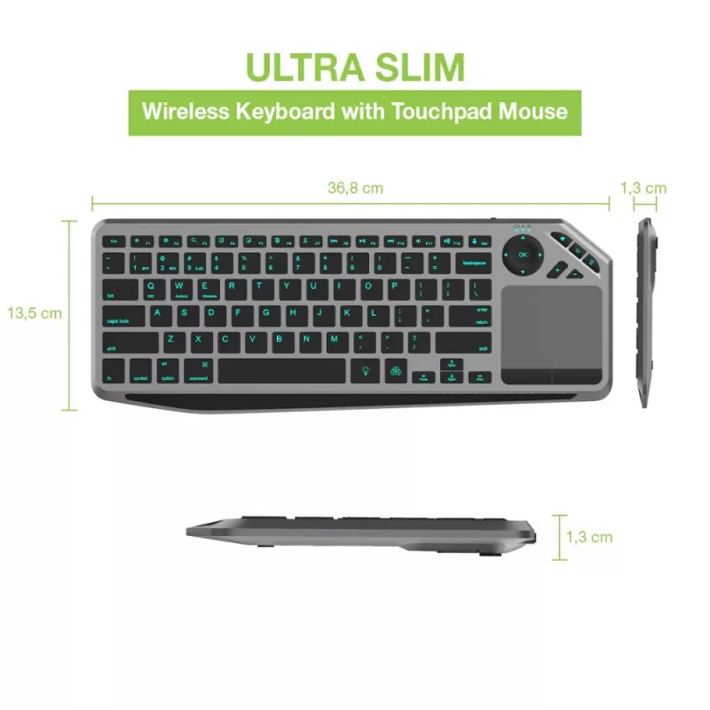 Techly ICTB9801TB belaidė klaviatūra RF Wireless + Bluetooth QWERTY JAV anglų juoda