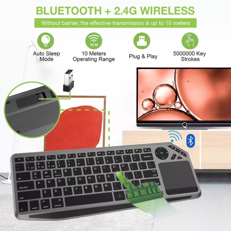 Techly ICTB9801TB belaidė klaviatūra RF Wireless + Bluetooth QWERTY JAV anglų juoda