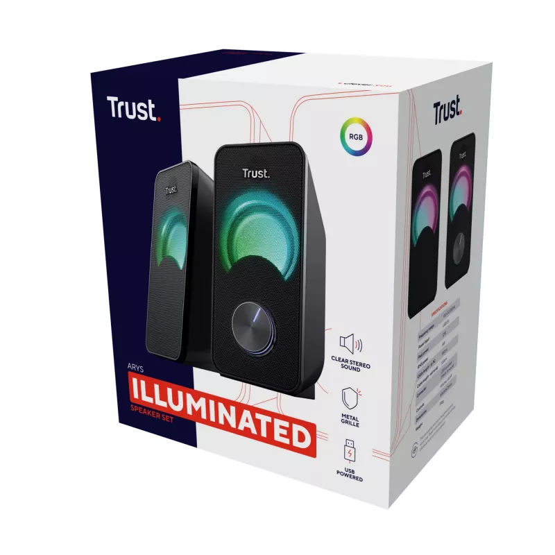 Trust Arys Black Wired 6 W garsiakalbių rinkinys su RGB foniniu apšvietimu