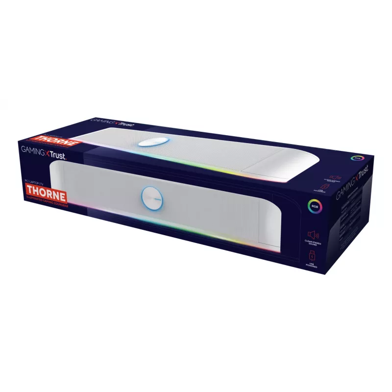 Trust RGB apšviesta garso juosta GXT 619W Thorne, 2.0 kanalų, 6 W RMS, 12 W PMPO, balta