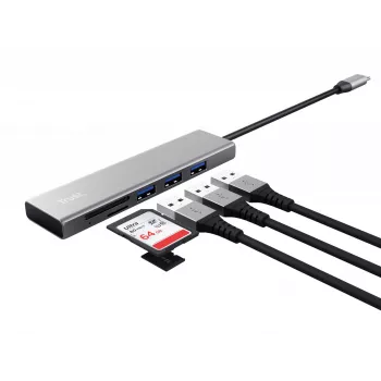 Trust Halyx USB 3.2 Gen 1 tipo C 3 prievadų USB šakotuvas su SD kortelių skaitytuvu, aliuminis