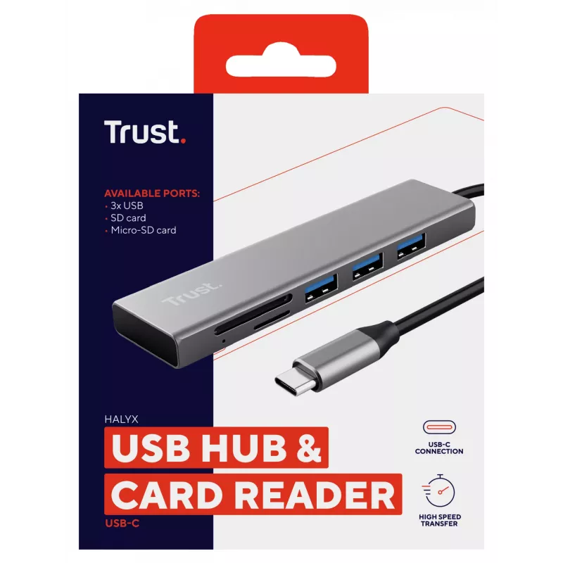 Trust Halyx USB 3.2 Gen 1 tipo C 3 prievadų USB šakotuvas su SD kortelių skaitytuvu, aliuminis