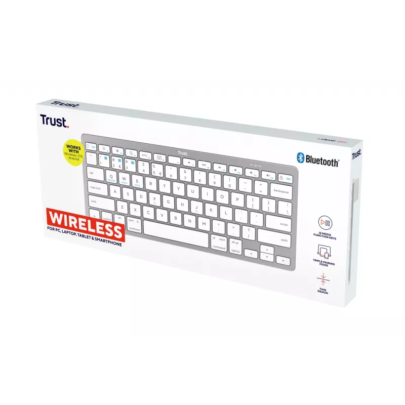 Belaidė Bluetooth klaviatūra Trust 24651, QWERTY, sidabrinė