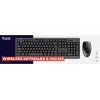 Belaidis klaviatūros ir pelės rinkinys TRUST Primo — pilno dydžio QWERTY US anglų klaviatūra, RF USB-A imtuvas, 1200 DPI optinė pelė, juoda