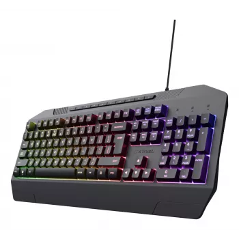 Žaidimų klaviatūra TRUST GXT 836 Evocx USB QWERTY JAV anglų, RGB apšvietimas, riešo atrama, 114 klavišų, 110 % išdėstymas