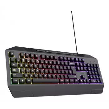 Žaidimų klaviatūra TRUST GXT 836 Evocx USB QWERTY JAV anglų, RGB apšvietimas, riešo atrama, 114 klavišų, 110 % išdėstymas