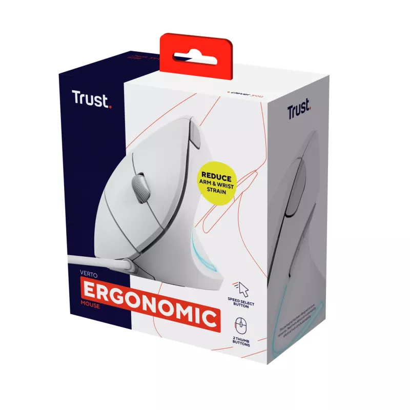 Trust Verto vertikali pelė Office, dešinei rankai, USB Type-A, optinė, 1600 DPI